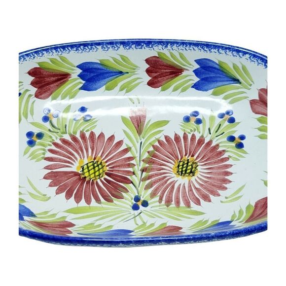 HB HENRIOT QUIMPER HAND PAINTED OVAL DISH FRANCE F.162 MULTICOLOR FLORAL RARE - Picture 5 of 12